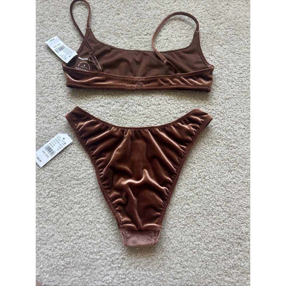PacSun Eco Brown Velvet California Scoop High-Cut Bikini Set | S | NWT 🤎✨ - Picture 7 of 8
